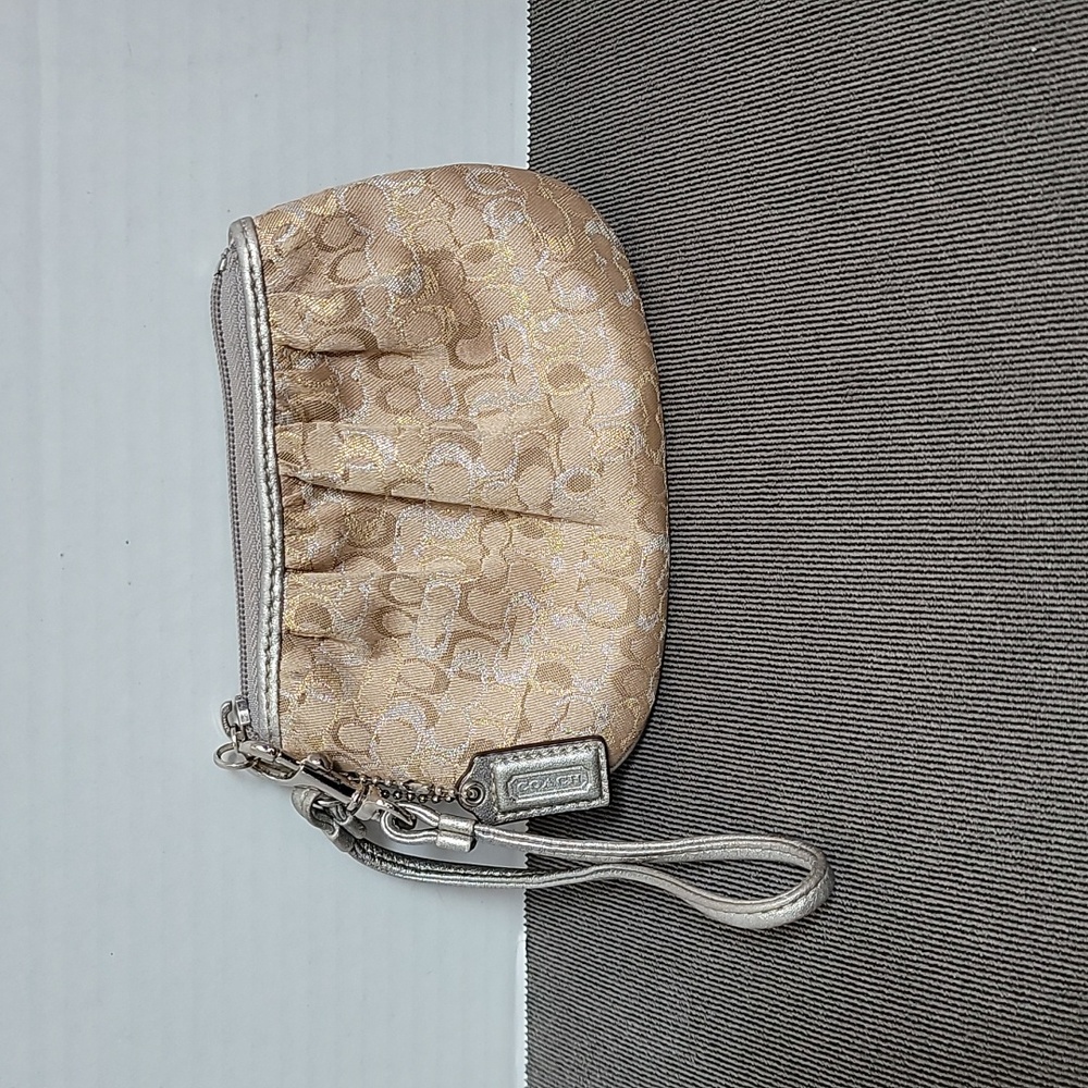 Coach signature C wristlet/mini clutch with gold and silver